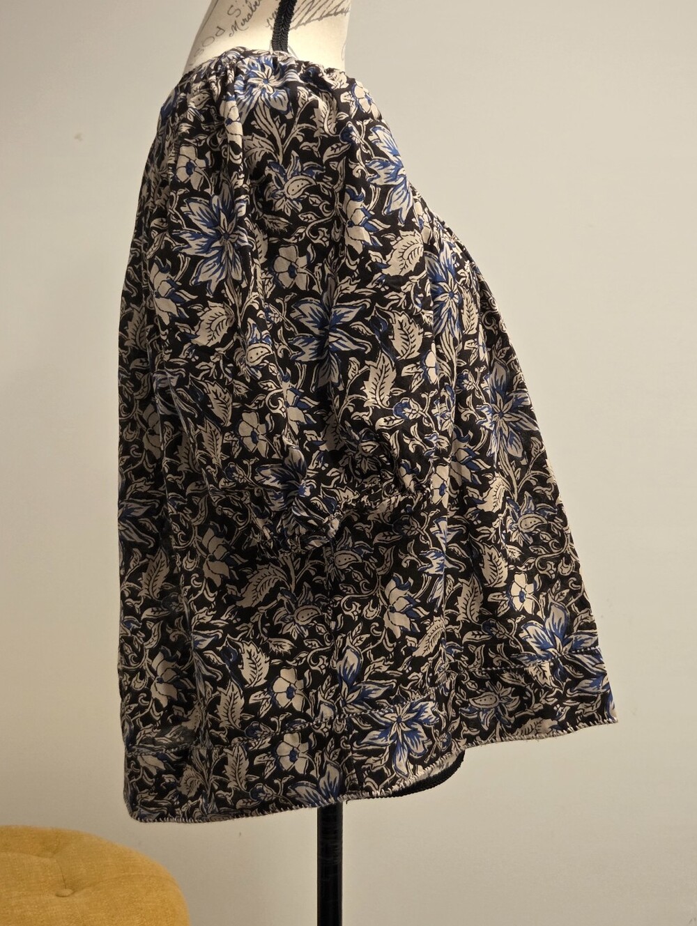 Madewell Floral Puff-Sleeve Peasant Top in Brown and Blue,Suze XL - Picture 6 of 16